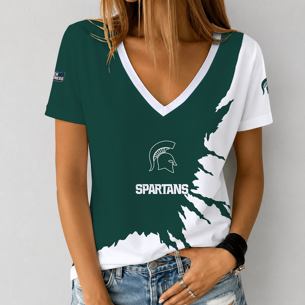 [SLAM DUNK DEAL] NEW CUSTOMIZED NCAA MAM07 MSS MICHIGAN STATE SPARTANS V-NECK FEMALE SHIRT