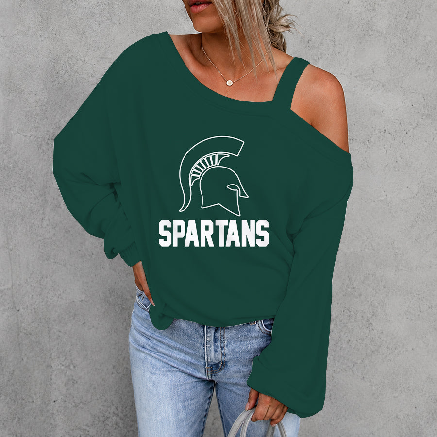 [SLAM DUNK DEAL] NEW CUSTOMIZED NCAA MAM07 MSS MICHIGAN STATE SPARTANS WOMEN'S OFF-SHOULDER LONG SLEEVE SHIRT