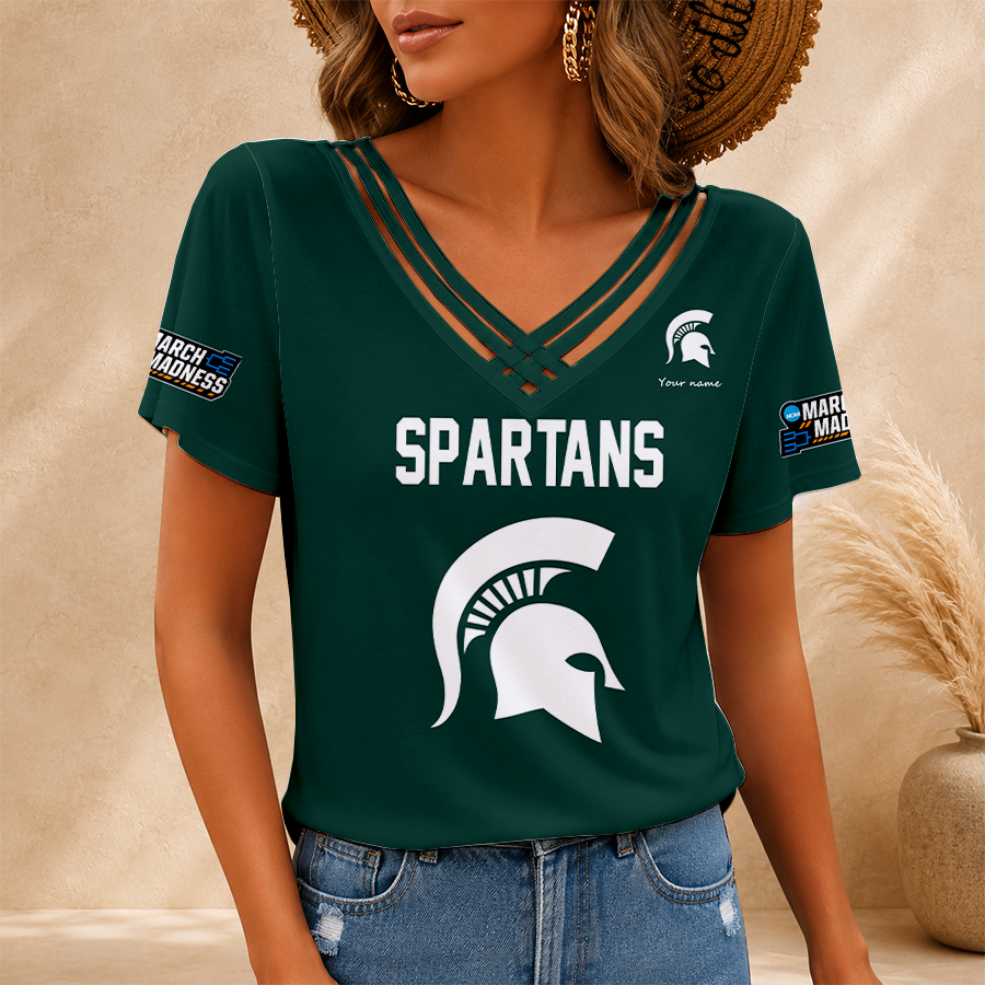 [SLAM DUNK DEAL] NEW CUSTOMIZED NCAA MAM07 MSS MICHIGAN STATE SPARTANS V-NECK SHIRT