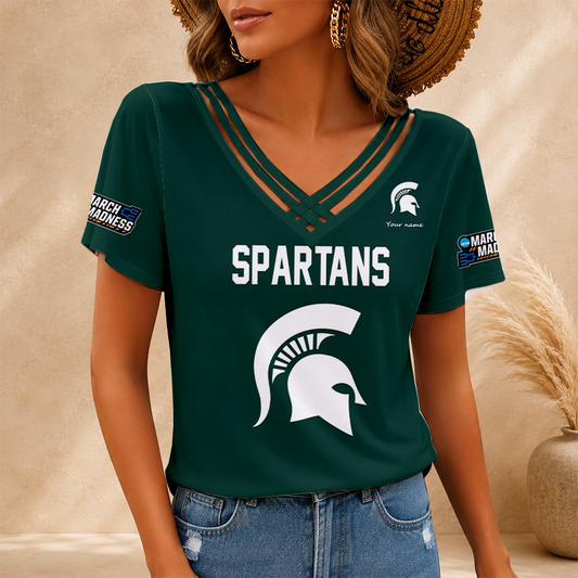 [SLAM DUNK DEAL] NEW CUSTOMIZED NCAA MAM07 MSS MICHIGAN STATE SPARTANS V-NECK SHIRT