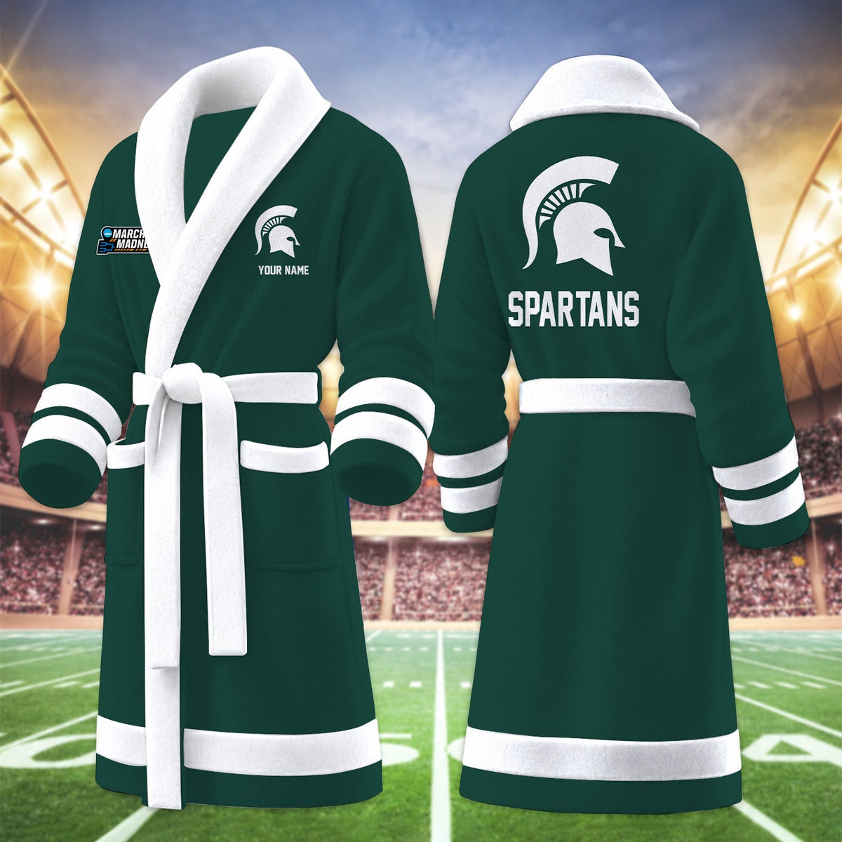 [SLAM DUNK DEAL] NEW CUSTOMIZED NCAA MAM07 MSS MICHIGAN STATE SPARTANS MULTICOLOR FLEECE BATHROBE