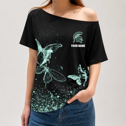 [SLAM DUNK DEAL] NEW CUSTOMIZED NCAA MAM07 MSS MICHIGAN STATE SPARTANS STRAPPY OFF-SHOULDER SHIRT