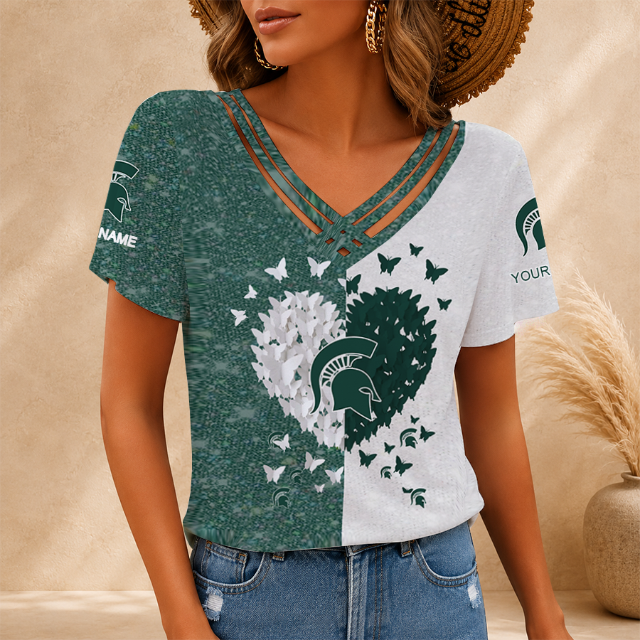 [SLAM DUNK DEAL] NEW CUSTOMIZED NCAA MAM07 MSS MICHIGAN STATE SPARTANS V-NECK SHIRT