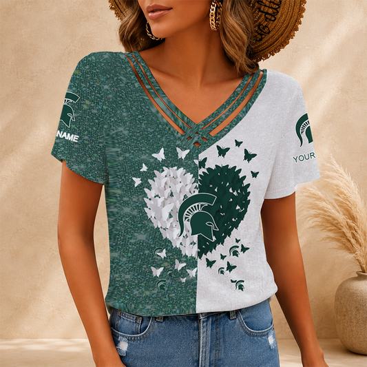 [SLAM DUNK DEAL] NEW CUSTOMIZED NCAA MAM07 MSS MICHIGAN STATE SPARTANS V-NECK SHIRT