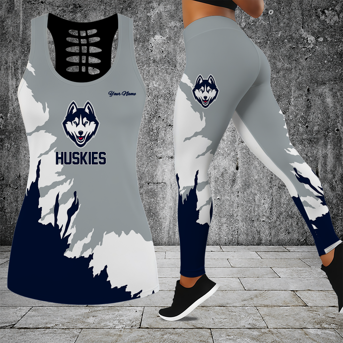 [HOOPS SPECIAL] NEW CUSTOMIZED NCAA CFH07 UCH UCONN HUSKIES HOLLOW TANK TOP & LEGGINGS SET