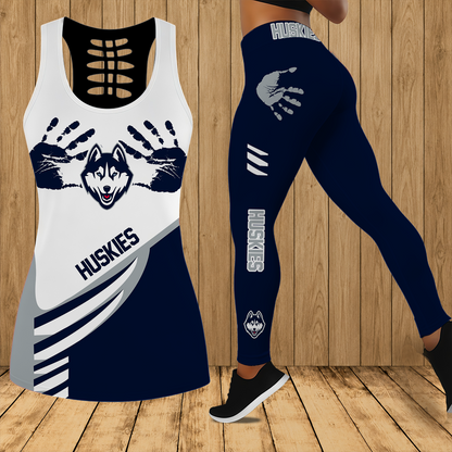[HOOPS SPECIAL] NEW CUSTOMIZED NCAA CFH07 UCH UCONN HUSKIES HOLLOW TANK TOP & LEGGINGS SET