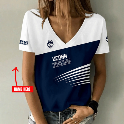 [HOOPS SPECIAL] NEW CUSTOMIZED NCAA CFH07 UCH UCONN HUSKIES V-NECK FEMALE SHIRT