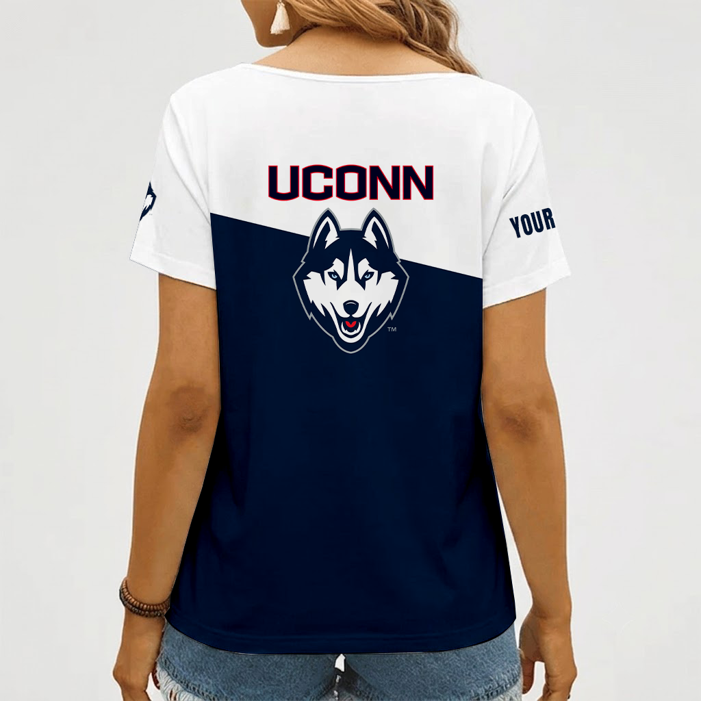 [HOOPS SPECIAL] NEW CUSTOMIZED NCAA CFH07 UCH UCONN HUSKIES V-NECK FEMALE SHIRT