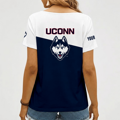 [HOOPS SPECIAL] NEW CUSTOMIZED NCAA CFH07 UCH UCONN HUSKIES V-NECK FEMALE SHIRT