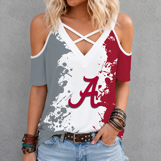 [TOUCHDOWN DEAL]NEW CUSTOMIZED NCAA FBS08 ABC ALABAMA CRIMSON TIDE CRISS CROSS V-NECK TOP