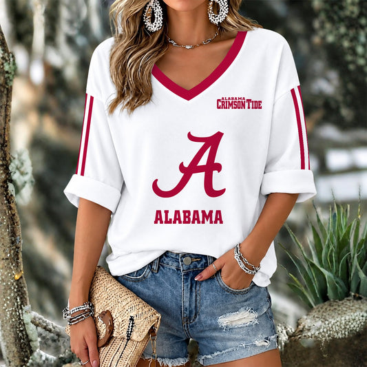 [TOUCHDOWN DEAL] NEW CUSTOMIZED NCAA FBS08 ABC ALABAMA CRIMSON TIDE WOMEN'S V-NECK LONG SLEEVE SHIRT