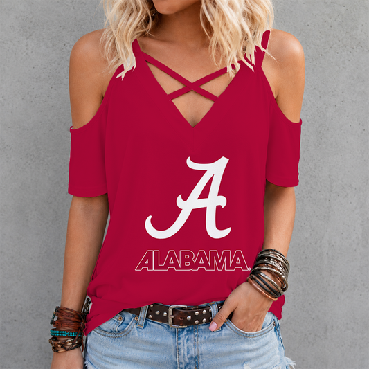 [TOUCHDOWN DEAL] NEW CUSTOMIZED NCAA FBS08 ABC ALABAMA CRIMSON TIDE CRISS CROSS V-NECK TOP