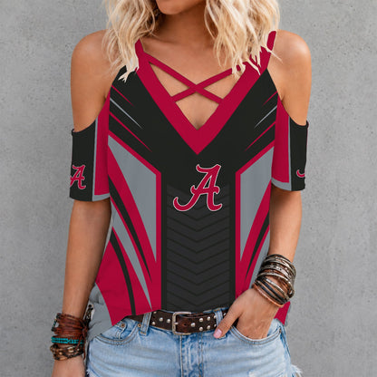 [TOUCHDOWN DEAL] NEW CUSTOMIZED NCAA FBS08 ABC ALABAMA CRIMSON TIDE CRISS CROSS V-NECK TOP