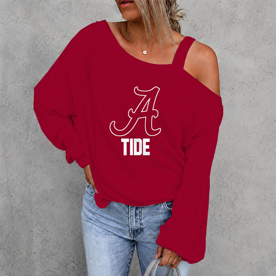 [TOUCHDOWN DEAL] NEW CUSTOMIZED NCAA FBS08 ABC ALABAMA CRIMSON TIDE WOMEN'S OFF-SHOULDER LONG SLEEVE SHIRT