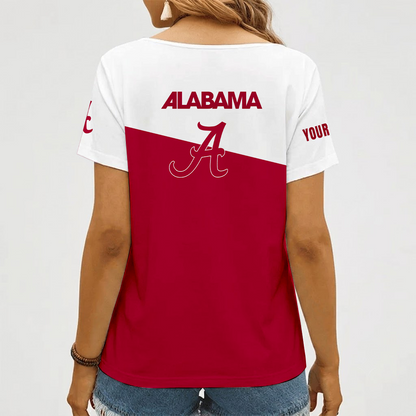 [FAN FAVORITE] NEW CUSTOMIZED NCAA FBS08 ABC ALABAMA CRIMSON TIDE V-NECK FEMALE SHIRT