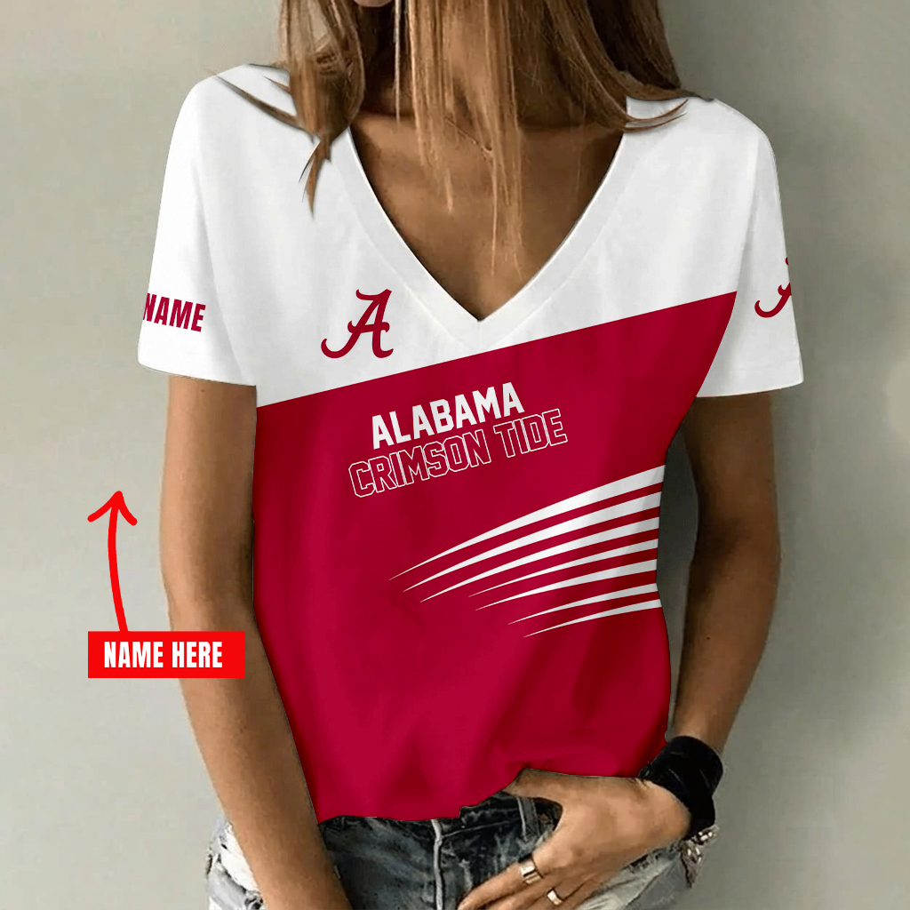 [FAN FAVORITE] NEW CUSTOMIZED NCAA FBS08 ABC ALABAMA CRIMSON TIDE V-NECK FEMALE SHIRT