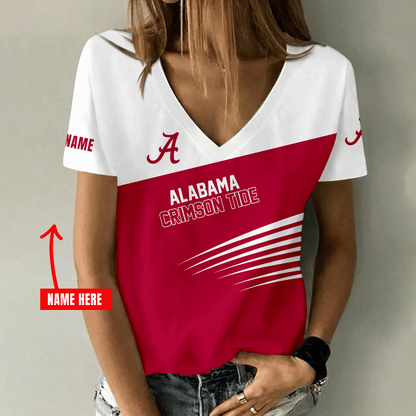 [FAN FAVORITE] NEW CUSTOMIZED NCAA FBS08 ABC ALABAMA CRIMSON TIDE V-NECK FEMALE SHIRT