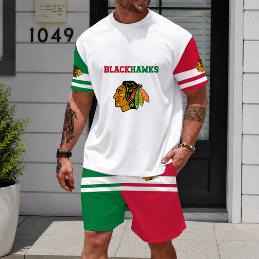[SUPER SALE] NEW CUSTOMIZED NHL08 CBH CHICAGO BLACKHAWKS UNISEX T-SHIRT & SHORTS SET