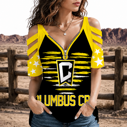 [GOAL DEAL] NEW CUSTOMIZED MLS08 CLC COLUMBUS CREW STRAPPY COLD-SHOULDER TOP