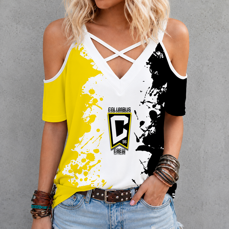 [GOAL DEAL] NEW CUSTOMIZED MLS08 CLC COLUMBUS CREW CRISS CROSS V-NECK TOP