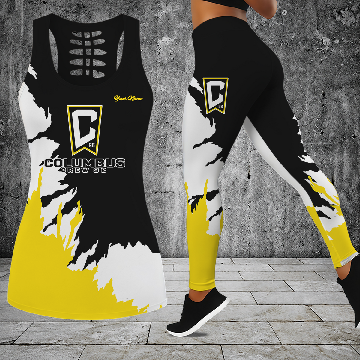 [GOAL DEAL] NEW CUSTOMIZED MLS08 CLC COLUMBUS CREW HOLLOW TANK TOP & LEGGINGS SET