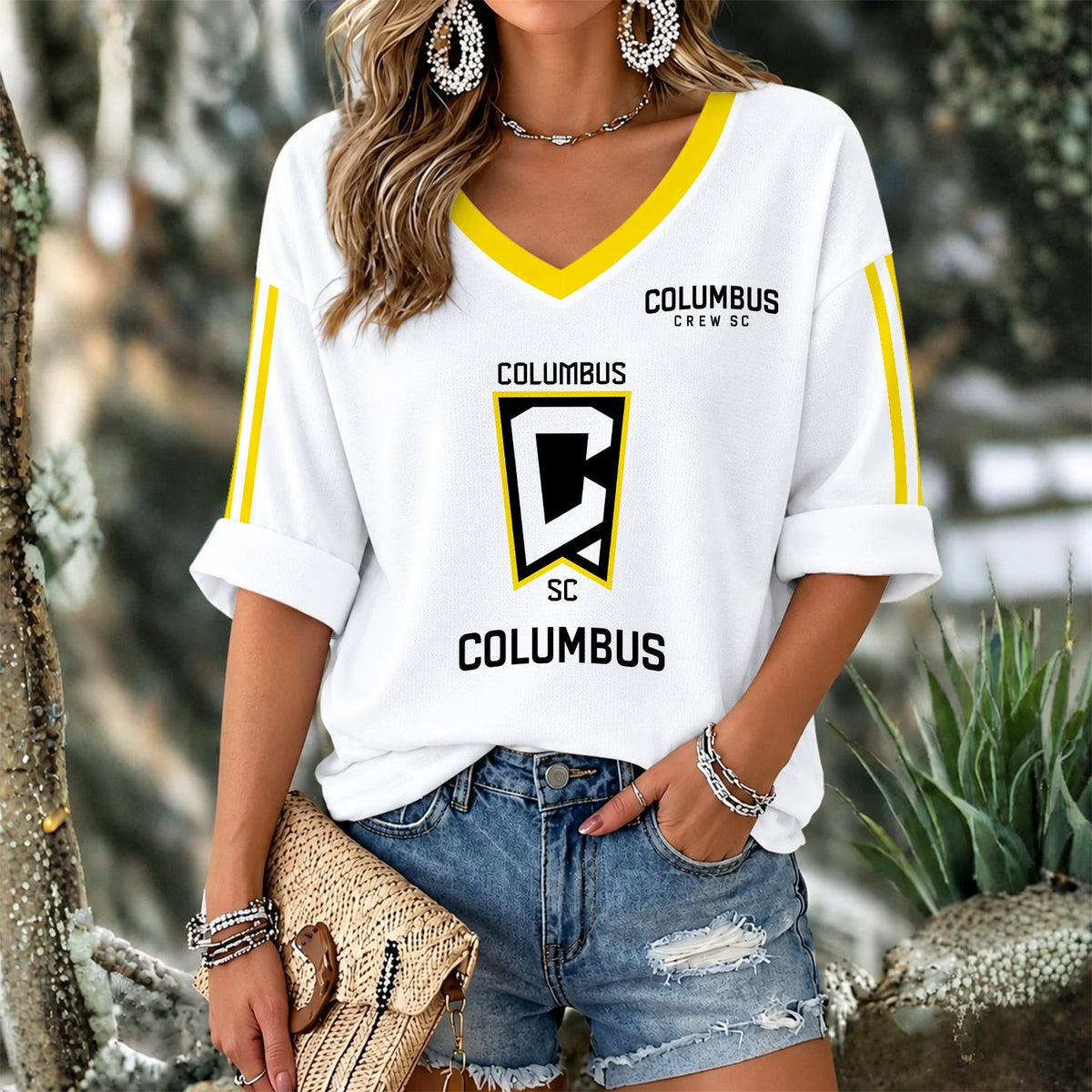 [GOAL DEAL] NEW CUSTOMIZED MLS08 CLC COLUMBUS CREW WOMEN'S V-NECK LONG SLEEVE SHIRT