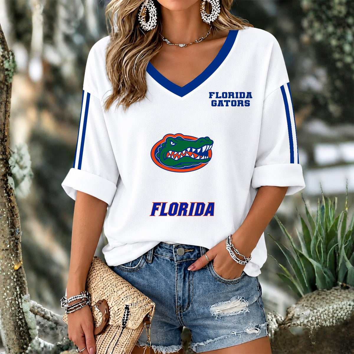 [HOMERUN DEAL] NEW CUSTOMIZED NCAA CWS08 FLG FLORIDA GATORS WOMEN'S V-NECK LONG SLEEVE SHIRT