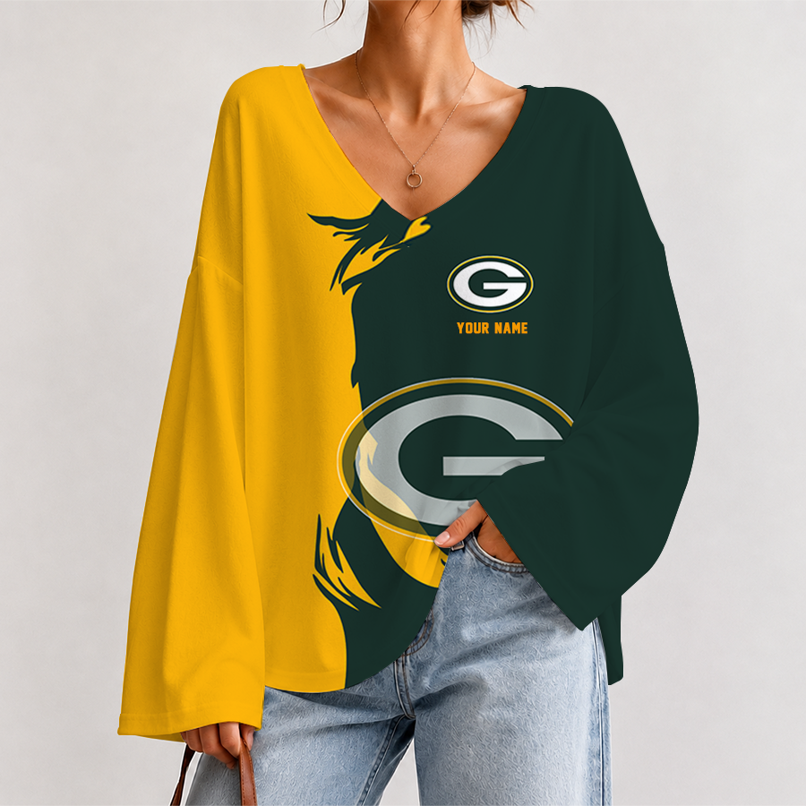 [SPECIAL OFFER] NEW CUSTOMIZED NFL08 GBP GREEN BAY PACKERS V NECK LONG SLEEVED CROP TOP