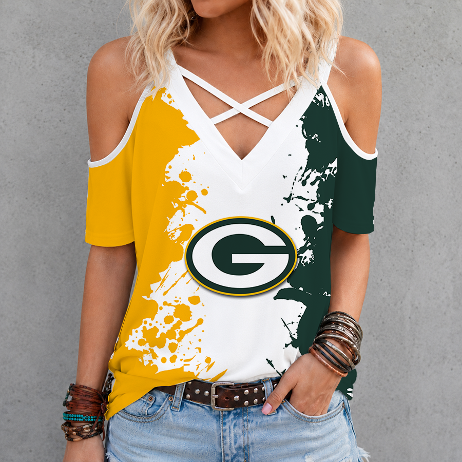 [TOUCHDOWN DEAL] NEW CUSTOMIZED NFL08 GBP GREEN BAY PACKERS CRISS CROSS V-NECK TOP