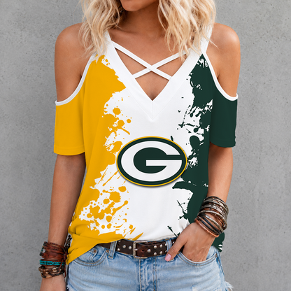 [TOUCHDOWN DEAL] NEW CUSTOMIZED NFL08 GBP GREEN BAY PACKERS CRISS CROSS V-NECK TOP