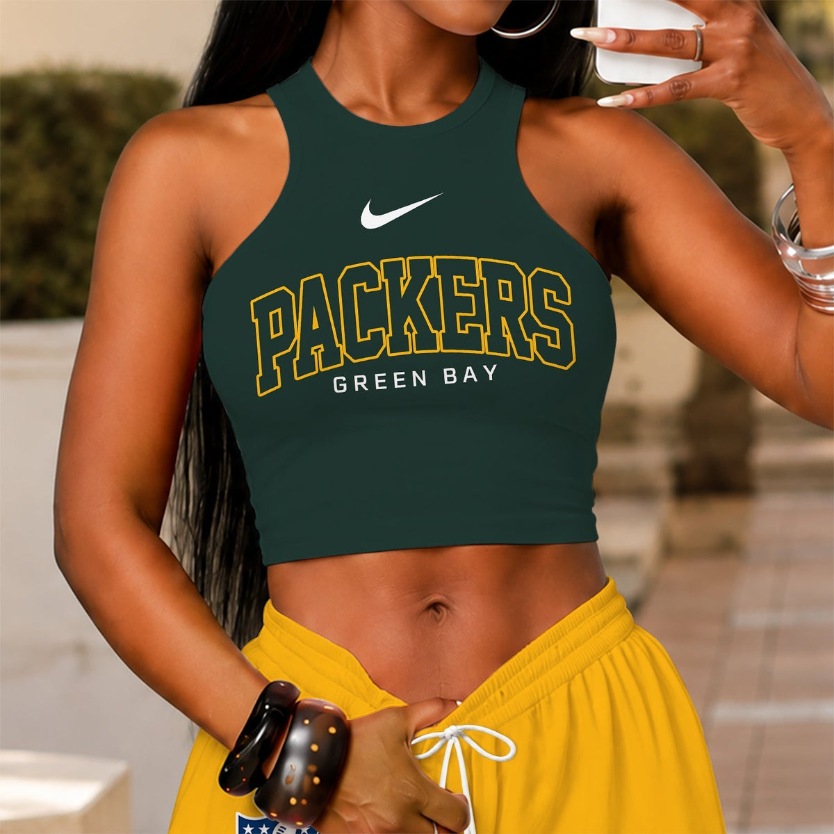 [TOUCHDOWN DEAL] NEW CUSTOMIZED NFL08 GBP GREEN BAY PACKERS WOMEN'S CROP TOP & LONGPANTS SET