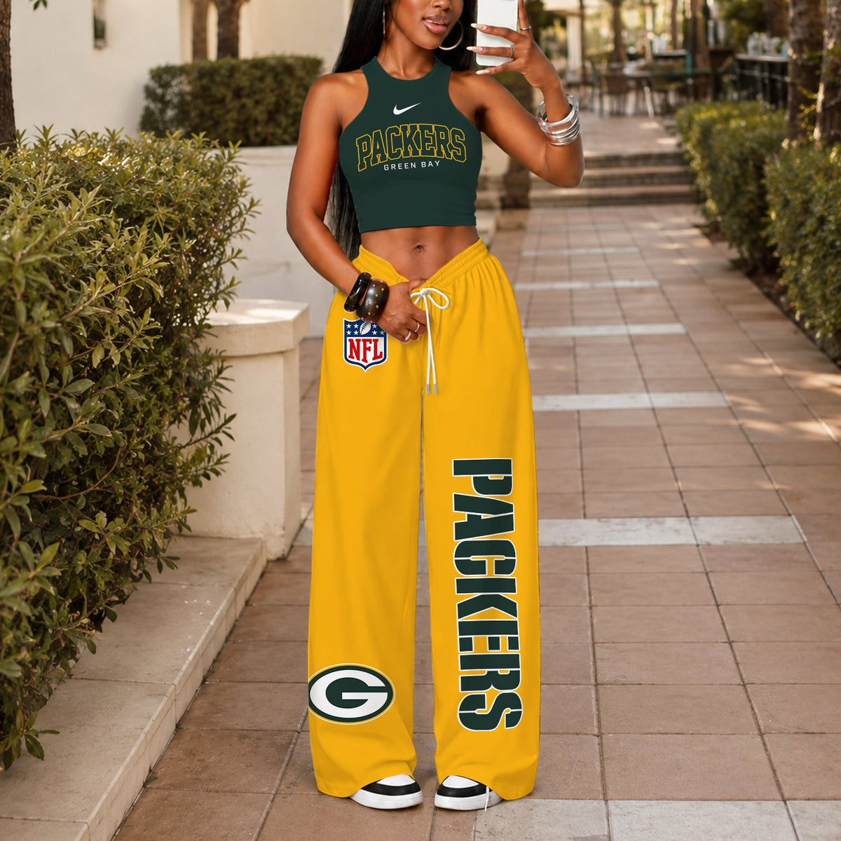 [TOUCHDOWN DEAL] NEW CUSTOMIZED NFL08 GBP GREEN BAY PACKERS WOMEN'S CROP TOP & LONGPANTS SET