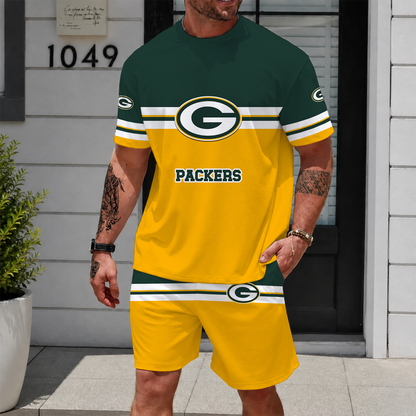 [TOUCHDOWN DEAL] NEWCUSTOMIZED NFL08 GBP GREEN BAY PACKERS UNISEX T-SHIRT & SHORTS SET