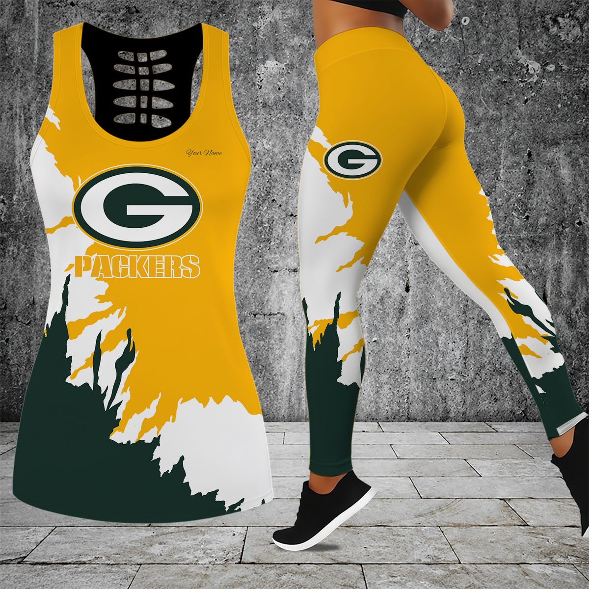 [TOUCHDOWN DEAL] NEW CUSTOMIZED NFL08 GBP GREEN BAY PACKERS HOLLOW TANK TOP & LEGGINGS SET