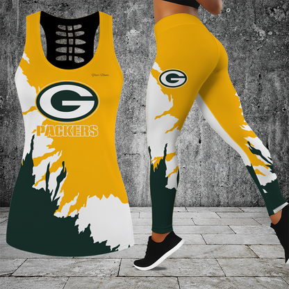 [TOUCHDOWN DEAL] NEW CUSTOMIZED NFL08 GBP GREEN BAY PACKERS HOLLOW TANK TOP & LEGGINGS SET
