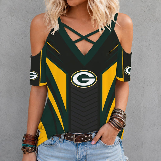 [TOUCHDOWN DEAL] NEW CUSTOMIZED NFL08 GBP GREEN BAY PACKERS CRISS CROSS V-NECK TOP