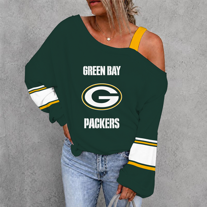 [TOUCHDOWN DEAL] NEW CUSTOMIZED NFL08 GBP GREEN BAY PACKERS WOMEN'S OFF-SHOULDER LONG SLEEVE SHIRT