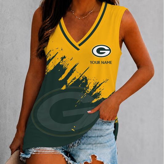 [TOUCHDOWN DEAL] NEW CUSTOMIZED NFL08 GBP GREEN BAY PACKERS WOMEN'S V-NECK TANK TOP