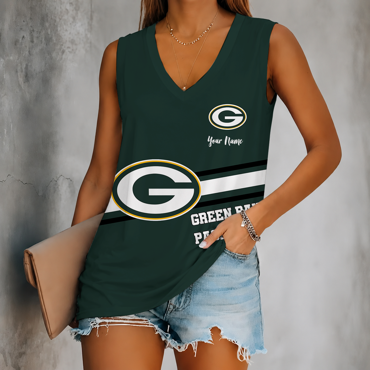 [TOUCHDOWN DEAL] NEW CUSTOMIZED NFL08 GBP GREEN BAY PACKERS WOMEN'S V-NECK TANK TOP