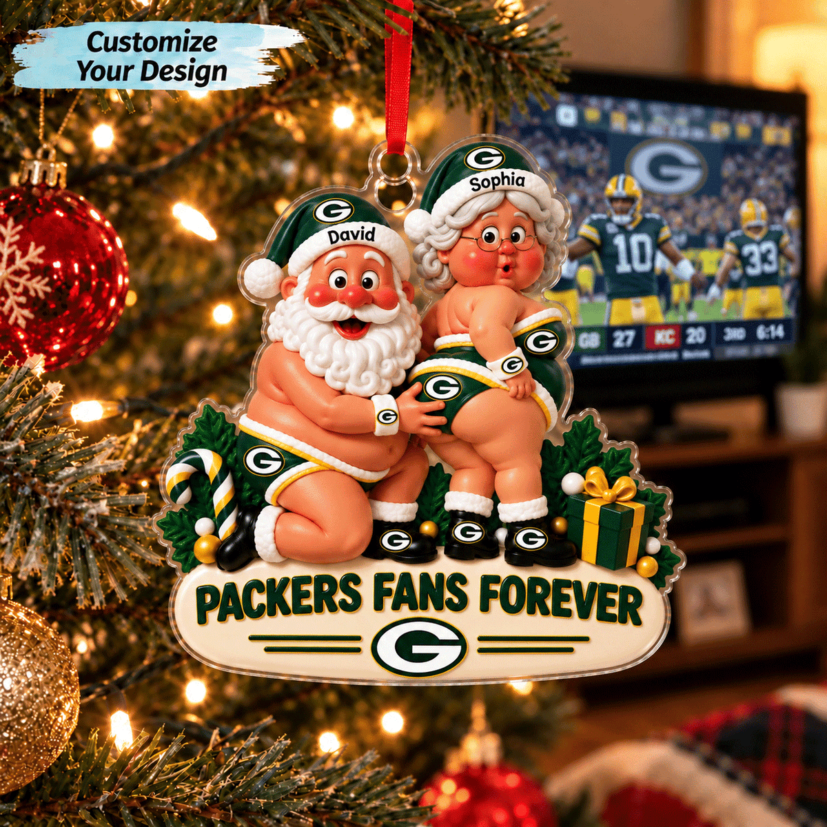 [TOUCHDOWN DEAL] NEW CUSTOMIZED NFL08 GBP GREEN BAY PACKERS CHRISTMAS ACRYLIC ORNAMENT