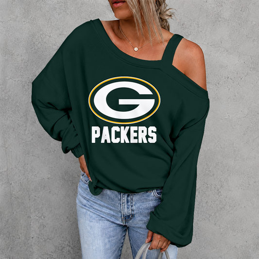 [TOUCHDOWN DEAL] NEW CUSTOMIZED NFL08 GBP GREEN BAY PACKERS WOMEN'S OFF-SHOULDER LONG SLEEVE SHIRT