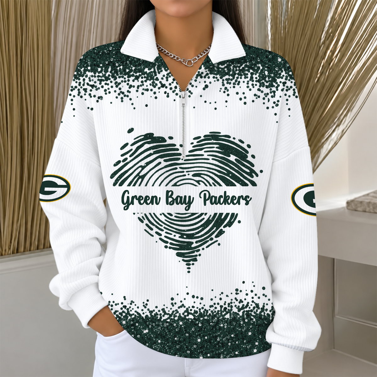 [TOUCHDOWN DEAL] NEW CUSTOMIZED NFL08 GBP THE PACKERS QUARTER ZIP RIBBED SWEATER