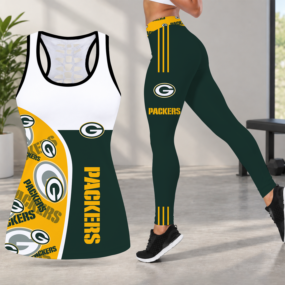 [TOUCHDOWN DEAL] NEW CUSTOMIZED NFL08 GBP GREEN BAY PACKERS HOLLOW TANK TOP & LEGGINGS SET
