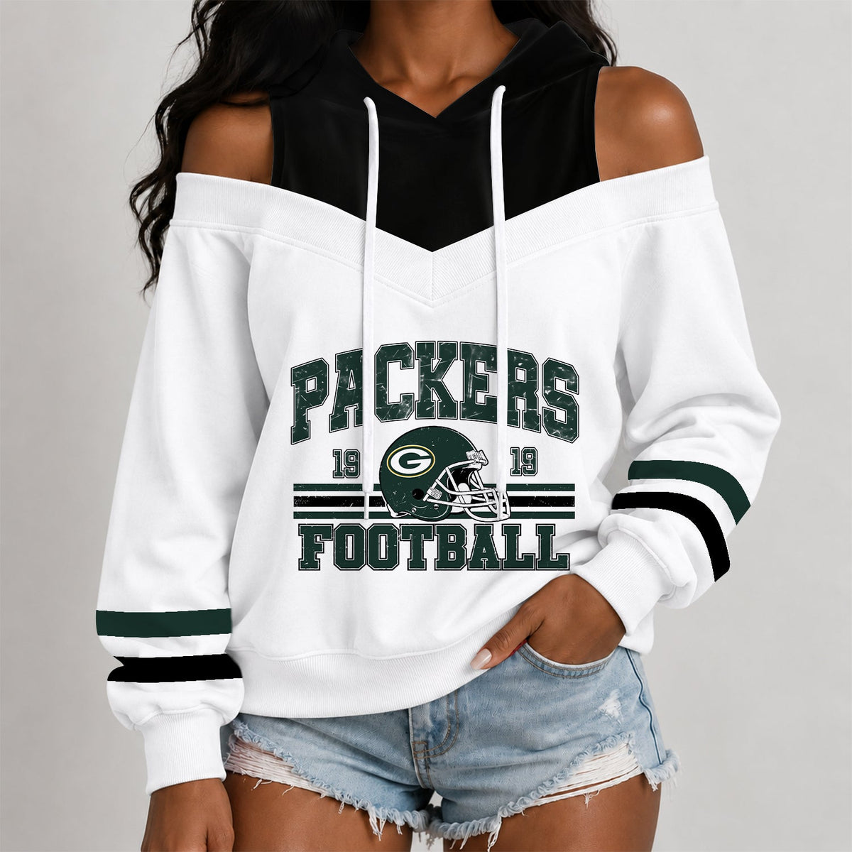 [TOUCHDOWN DEAL] NEW CUSTOMIZED NFL08 GBP THE PACKERS WOMEN'S OFF-SHOULDER HOODIE