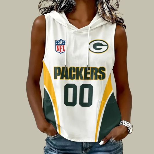 [TOUCHDOWN DEAL] NEW CUSTOMIZED NFL08 GBP GREEN BAY PACKERS WOMEN'S SLEEVELESS HOODED POCKET TANK TOP