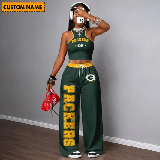 [TOUCHDOWN DEAL] NEW CUSTOMIZED NFL08 GBP GREEN BAY PACKERS WOMEN'S CROP TOP & LONGPANTS SET
