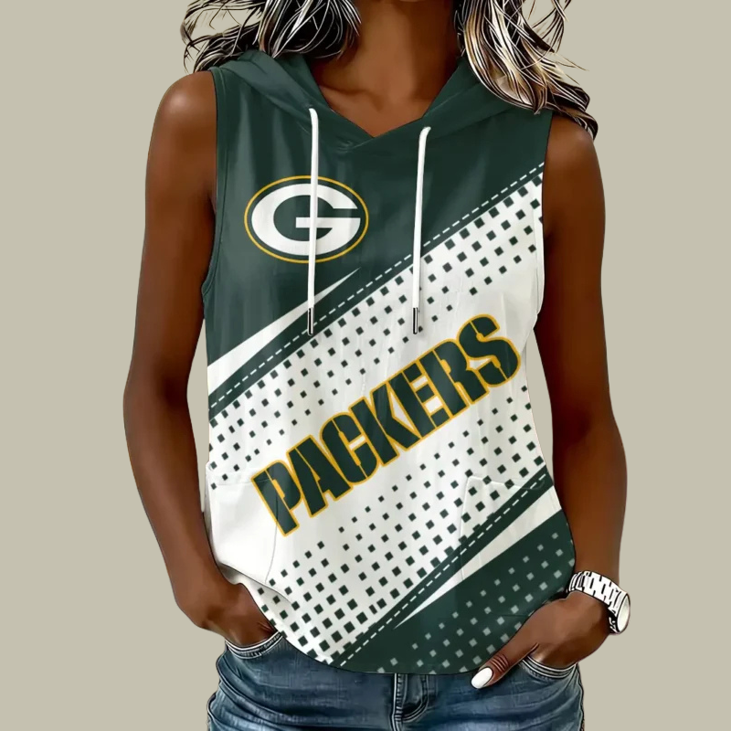 [TOUCHDOWN DEAL] NEW CUSTOMIZED NFL08 GBP GREEN BAY PACKERS WOMEN'S SLEEVELESS HOODED POCKET TANK TOP