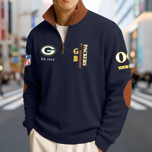 [TOUCHDOWN DEAL] NEW CUSTOMIZED NFL08 GBP GREEN BAY PACKERS MULTICOLOR STRIPED QUATER ZIP SWEATSHIRT