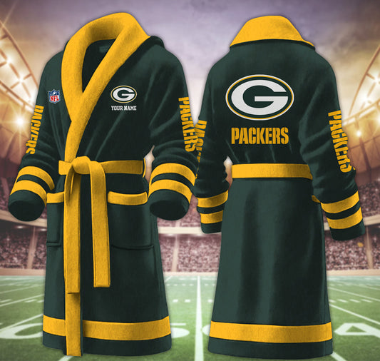 [TOUCHDOWN DEAL] NEW CUSTOMIZED NFL08 GBP GREEN BAY PACKERS MULTICOLOR FLEECE BATHROBE