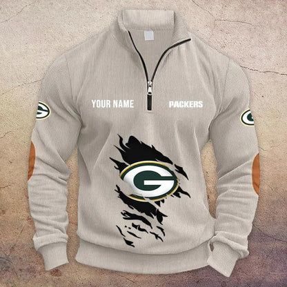 [TOUCHDOWN DEAL] NEW CUSTOMIZED NFL08 GBP GREEN BAY PACKERS MULTICOLOR STRIPED QUATER ZIP SWEATSHIRT